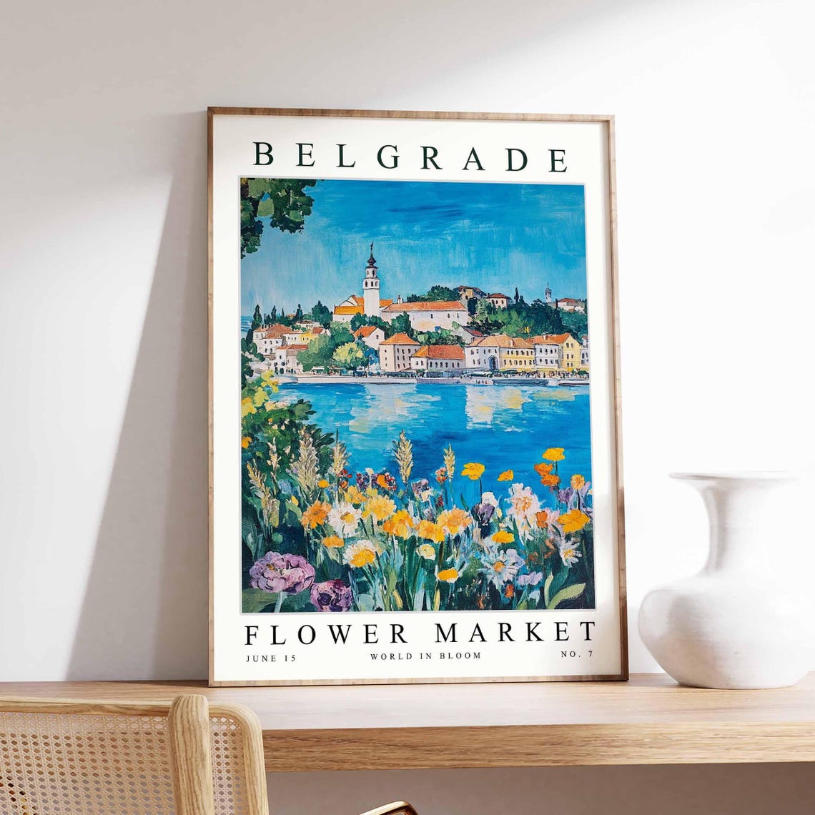 Belgrade Flower Market River Town Church Spire Reflection Poster No 7