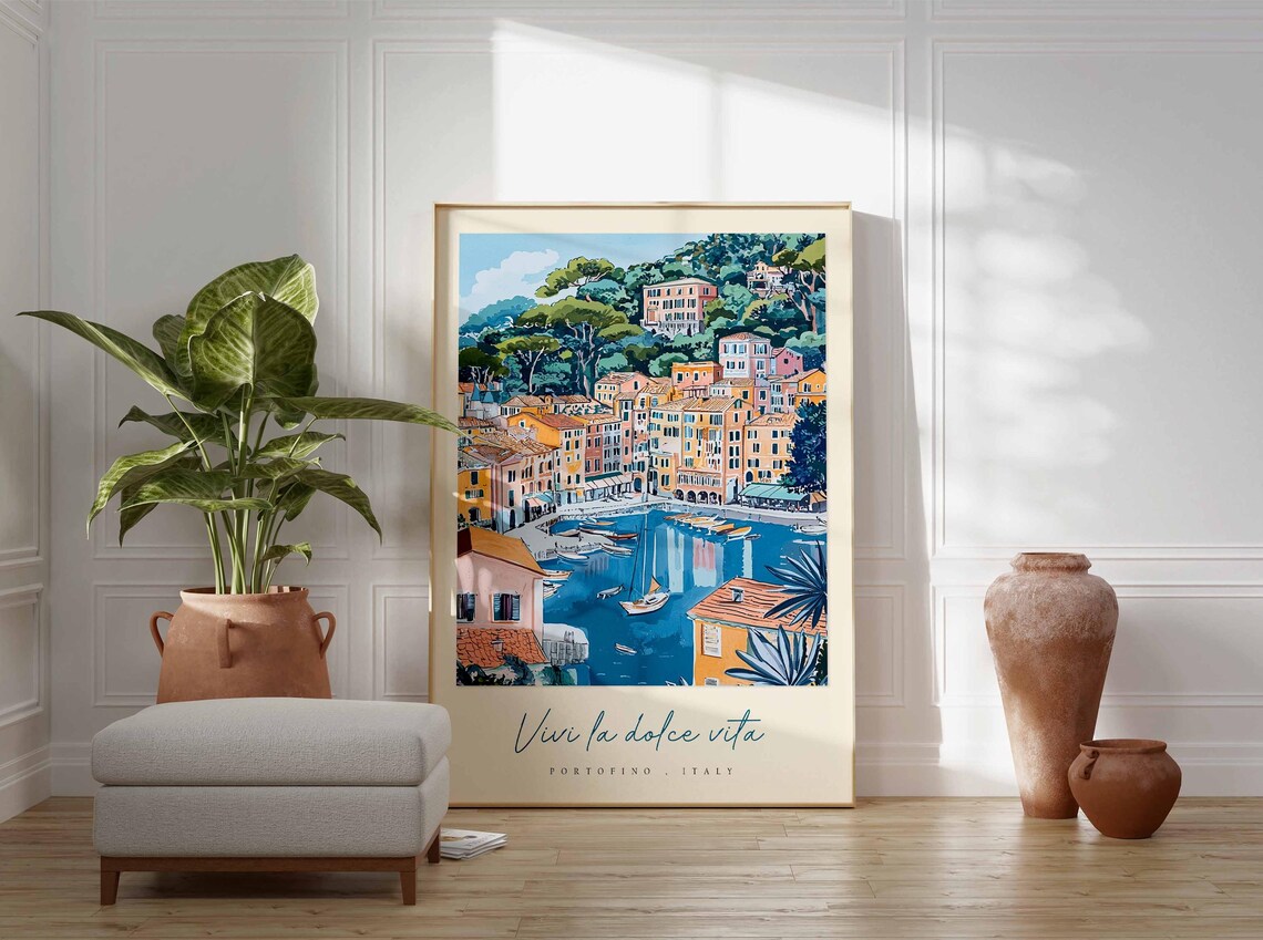 Portofino Italy Aerial Harbor View Vivi La Dolce Vita Travel Poster - Image 3