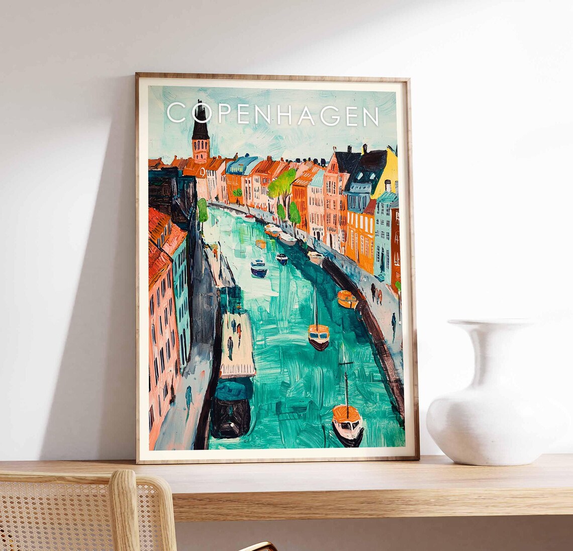 Copenhagen Harbor Canal Boats Nyhavn Denmark City Art Poster