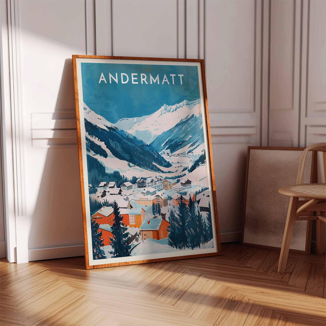 Andermatt Swiss Alps Night Village Oil Painting Travel Poster - Image 2