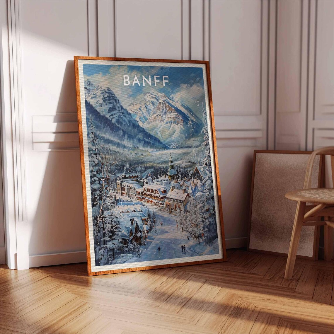 Banff Snowy Mountain Town Street Chateau Winter Travel Poster - Image 2