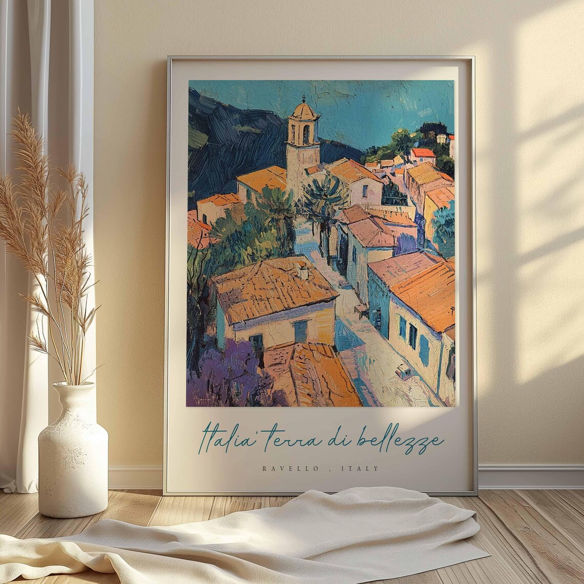 Ravello Italy Aerial Village Bell Tower Bold Oil Painting Poster - Image 2