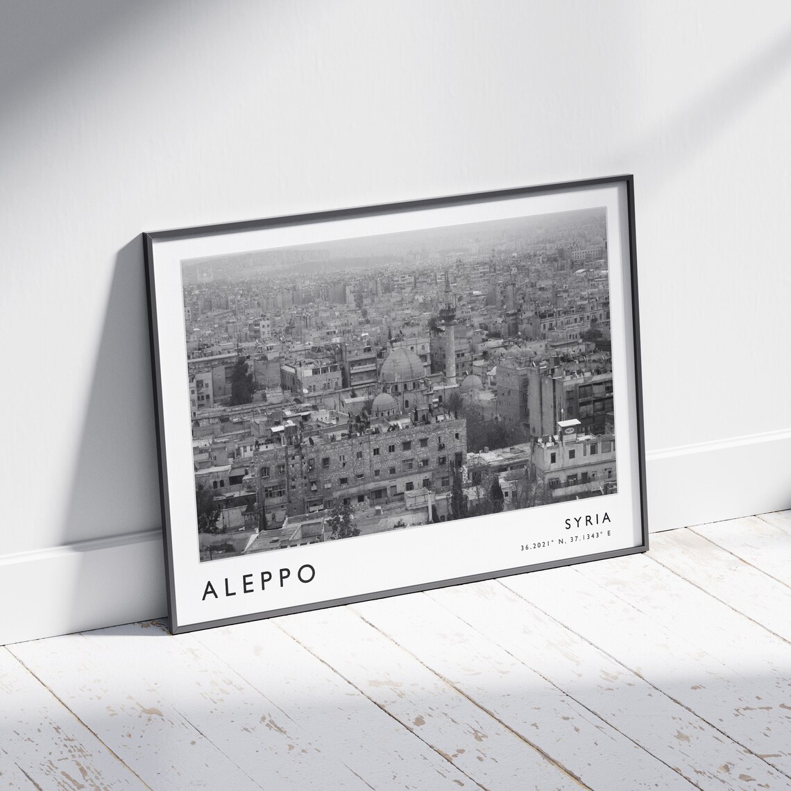 Aleppo Syria Black and White Old City Mosque Travel Collection Poster - Image 2