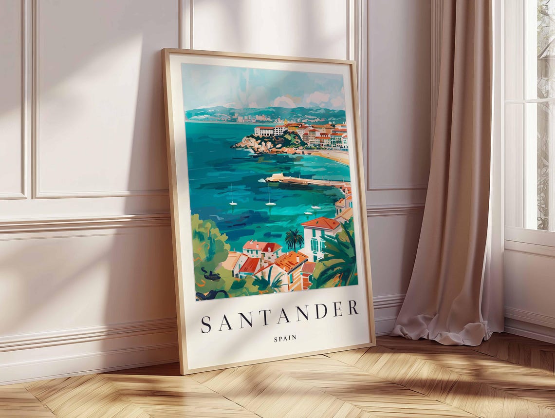 Santander Spain Sailboats in the Turquoise Harbor Bay Poster - Image 2