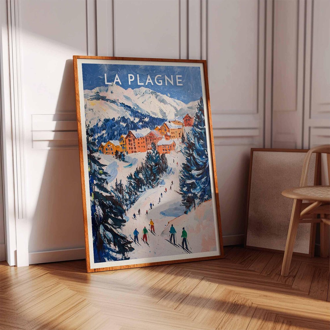 La Plagne Group of Skiers Poster with Colorful Village and Peaks - Image 2
