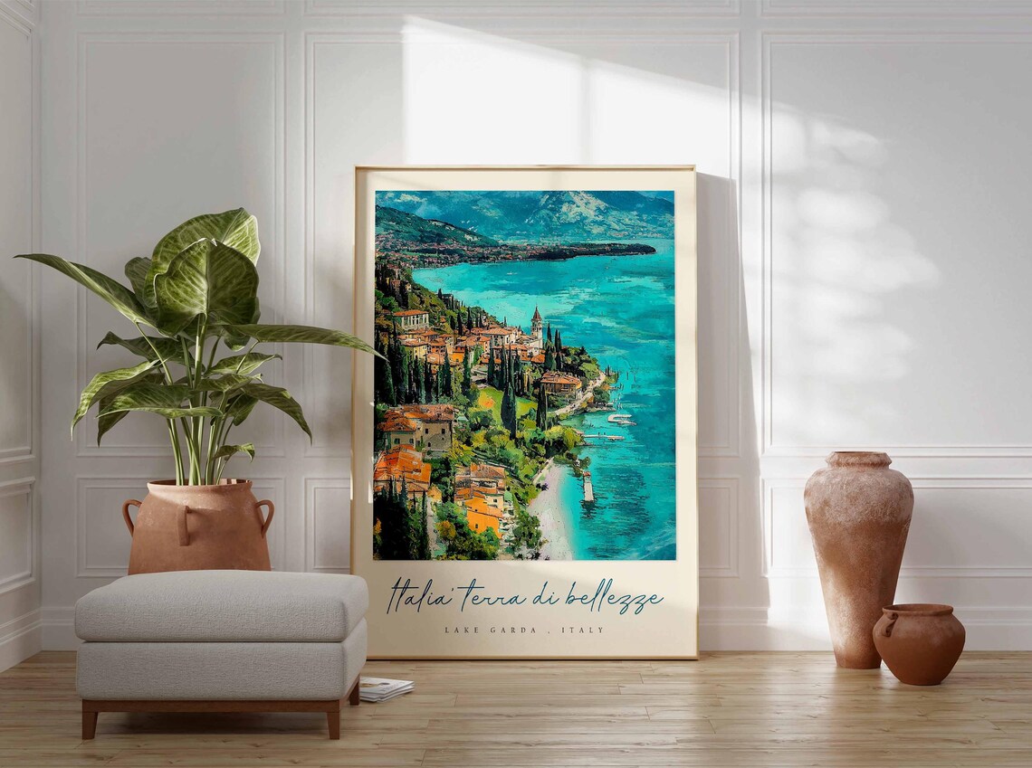 Lake Garda Italy Aerial Turquoise Shoreline Cypress Grove Coast Poster - Image 3