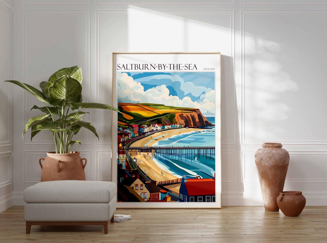 Saltburn By The Sea Poster Uk Travel Poster Coastal Wall Art British Art Uk Home Decor Vintage Seaside Poster Saltburn By The Sea Art - Image 4