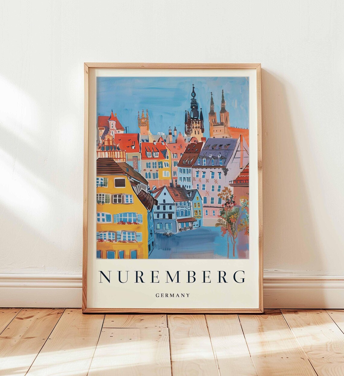 Nuremberg Germany Old Town Rooftops Church Towers Warm Travel Poster