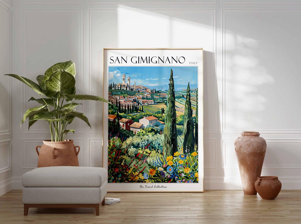 San Gimignano Italy Tuscan Cypress Hilltop Town Travel Poster - Image 2