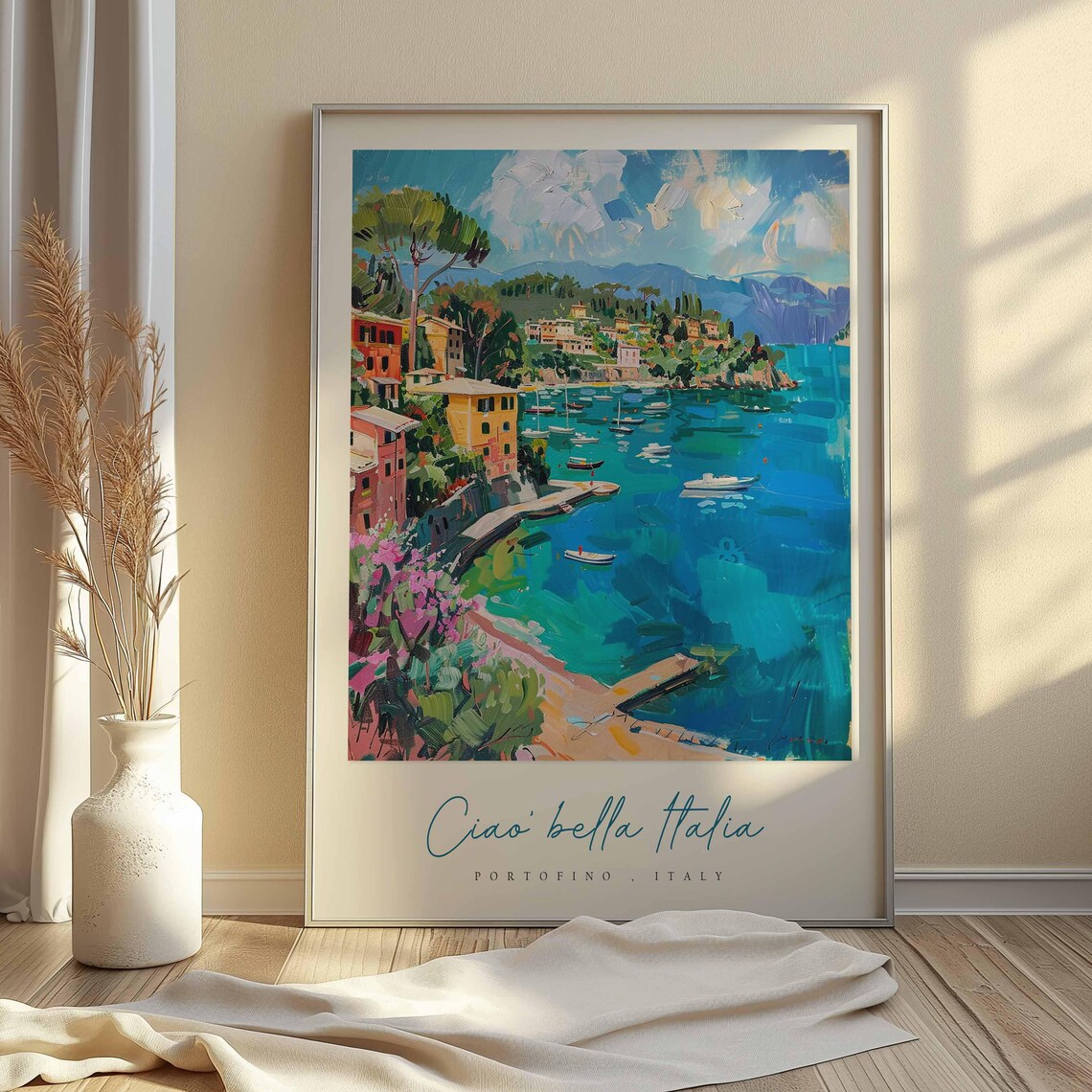 Portofino Italy Turquoise Bay Sailboats Ciao Bella Italia Poster - Image 2