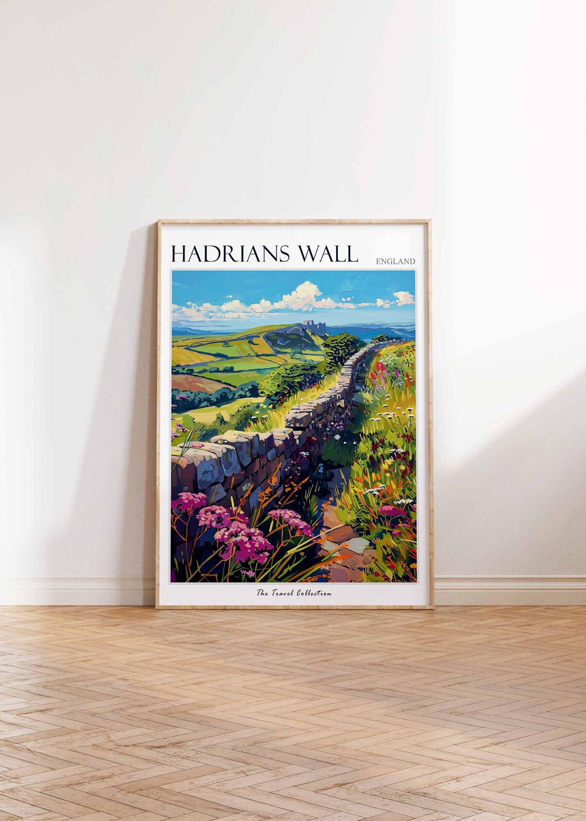 Hadrians Wall England Stone Wall Path Travel Poster Wildflowers Art - Image 2