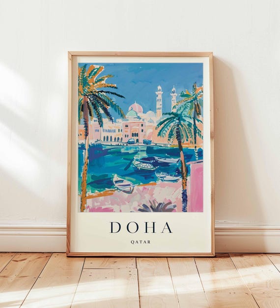 Doha Qatar Skyline Poster Modern Middle East Travel Print