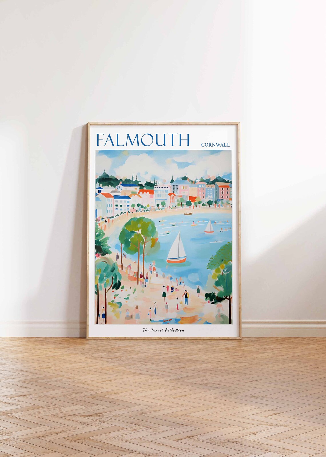Falmouth Cornwall Town above Bay Sailboat Vintage Travel Poster - Image 2
