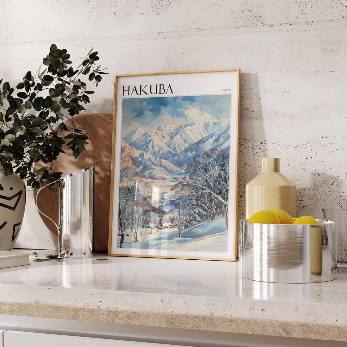 Hakuba Japan Birch Forest Valley View Winter Ski Scene Poster - Image 2