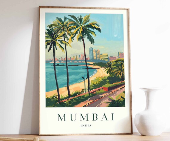 Mumbai Poster Mumbai Travel Print India Wall Art Indian Decor Tropical Decor Sea Print Mumbai Gift Mumbai Travel Poster