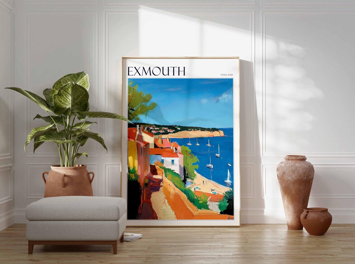 Exmouth England Cliff Path Beach Red Roof Houses Sail Art Poster - Image 3