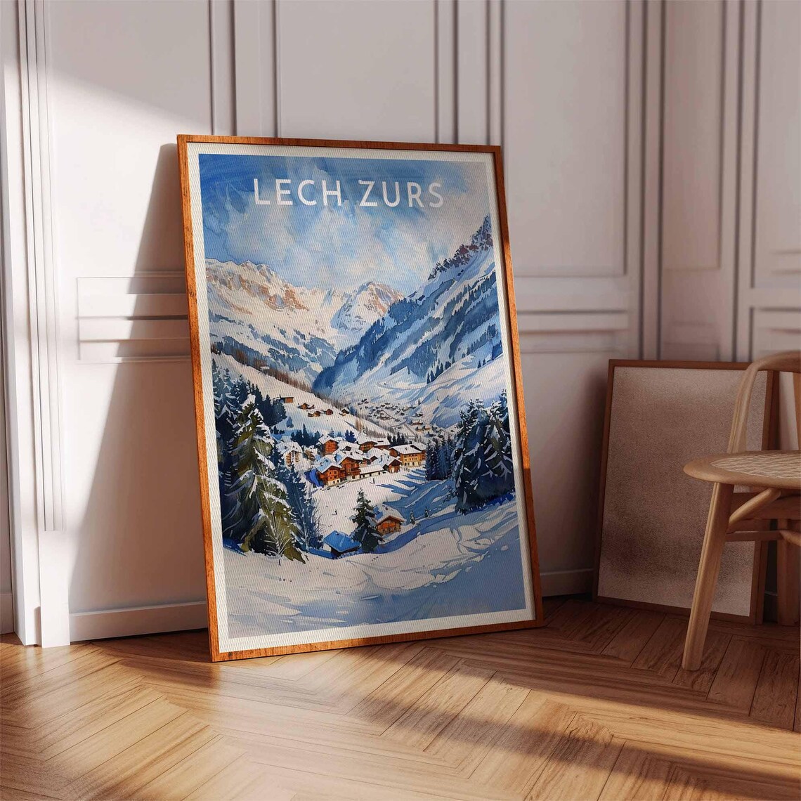Lech Zurs Austria Watercolor Snowy Valley Village Peaks Poster - Image 3
