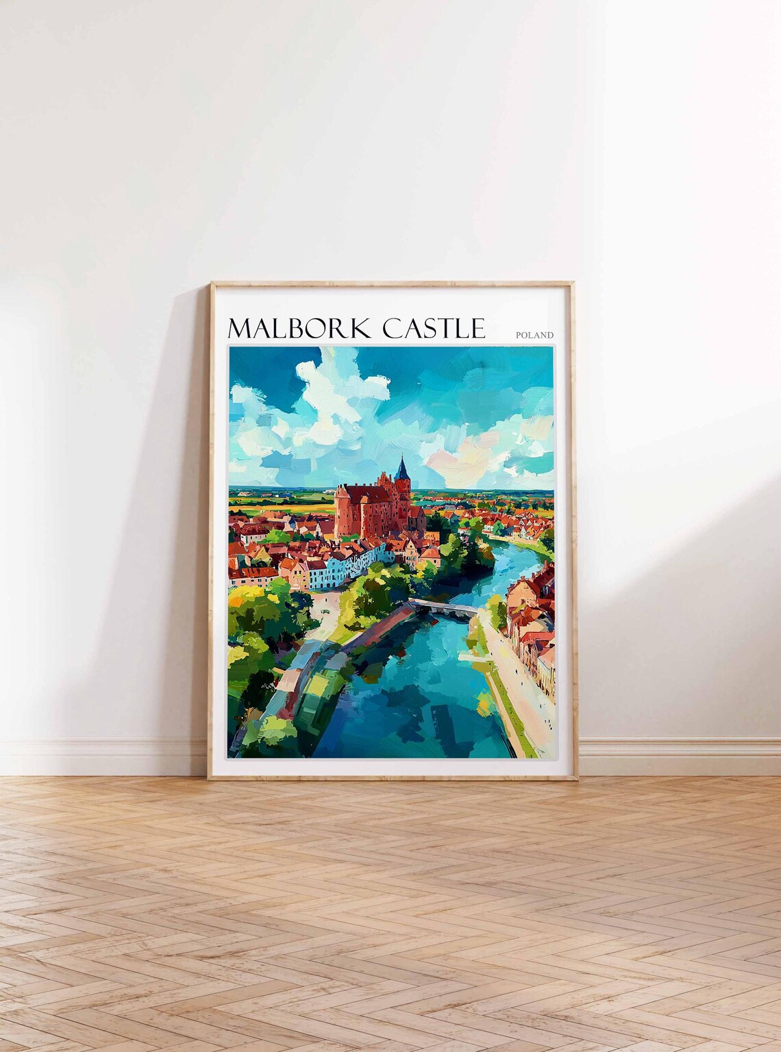 Malbork Castle Poland Riverside Aerial View Oil Painting Travel Poster - Image 4