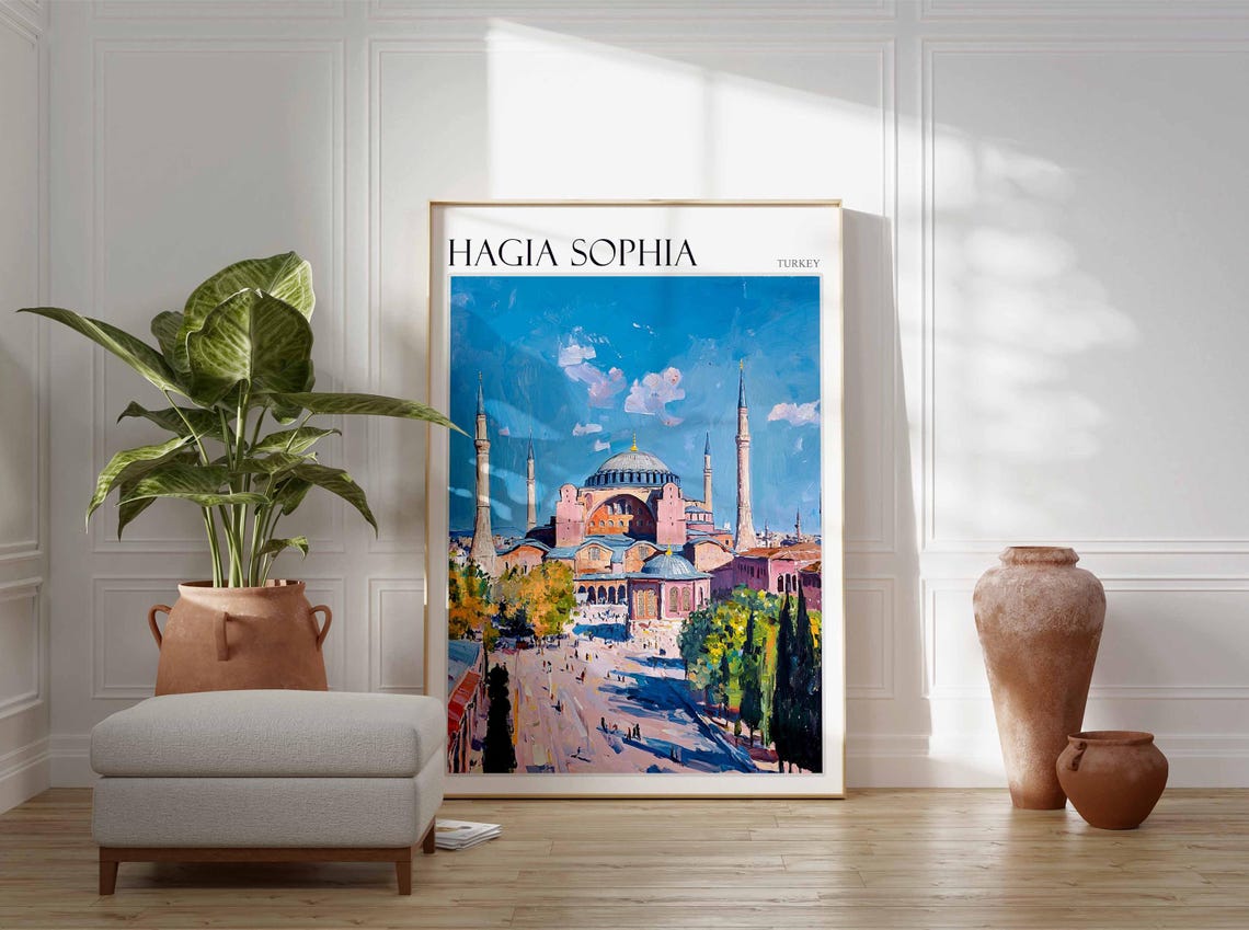 Hagia Sophia Istanbul Pink Dome Painterly Historic Landmark Poster - Image 2