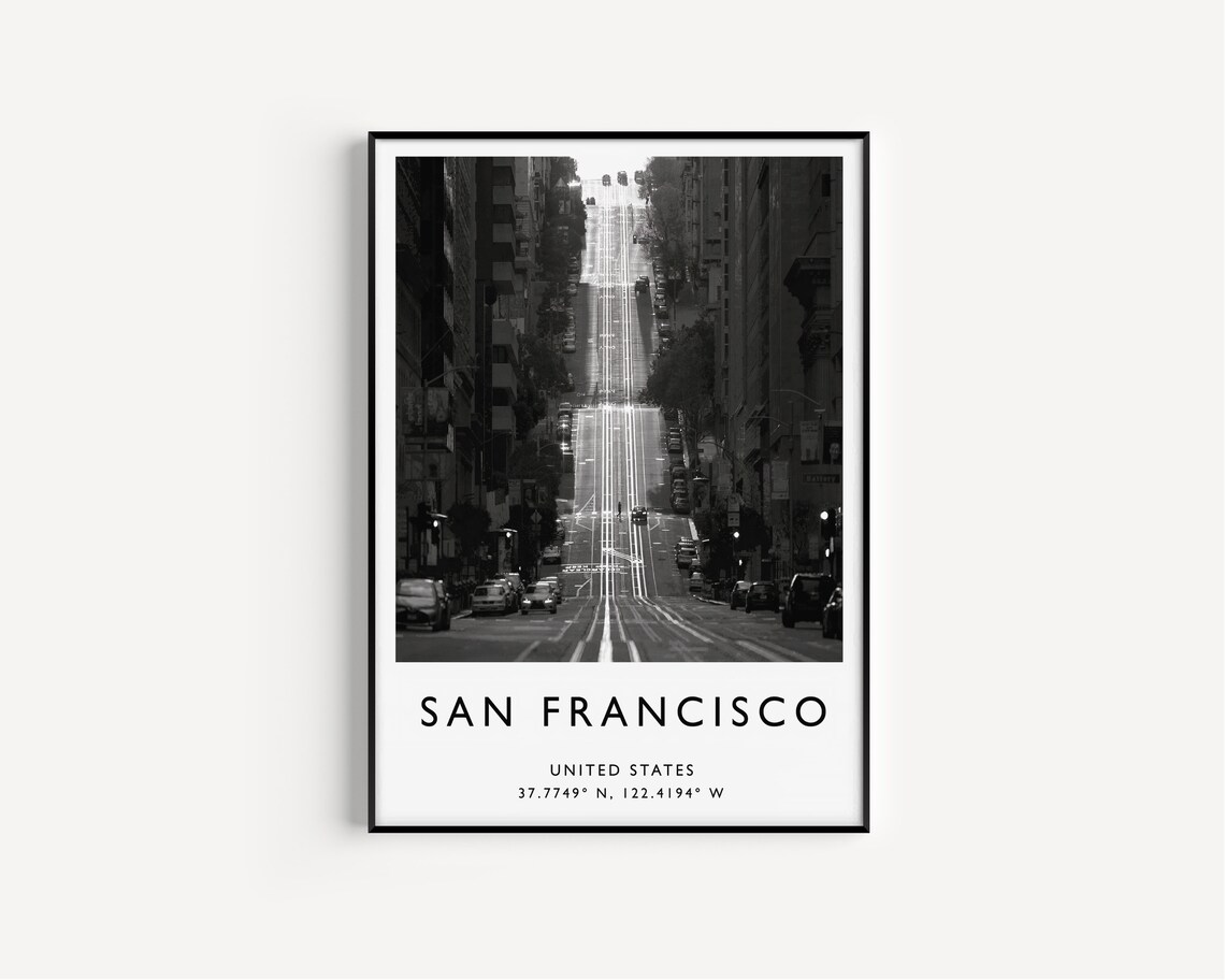 San Francisco Steep Hill Cable Car Tracks Black White Photo Poster - Image 2
