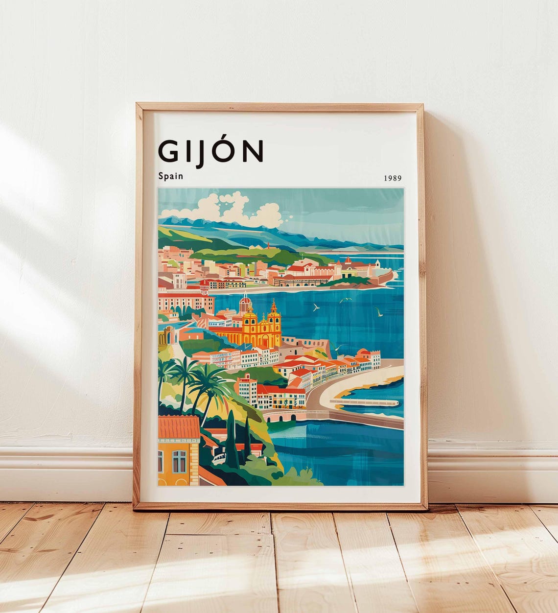 Gijon Spain Travel Poster Asturias Coastal Wall Art