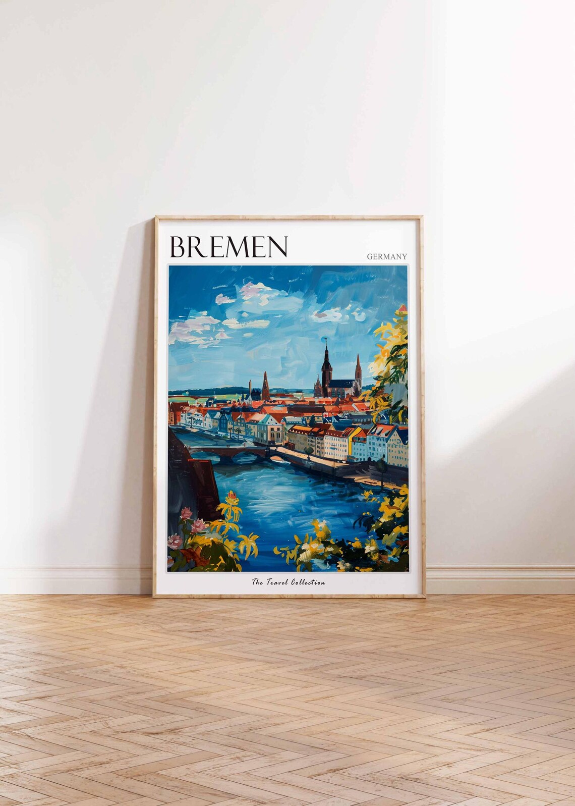 Bremen Germany River Cityscape Cathedral Spires Colorful Travel Poster - Image 2