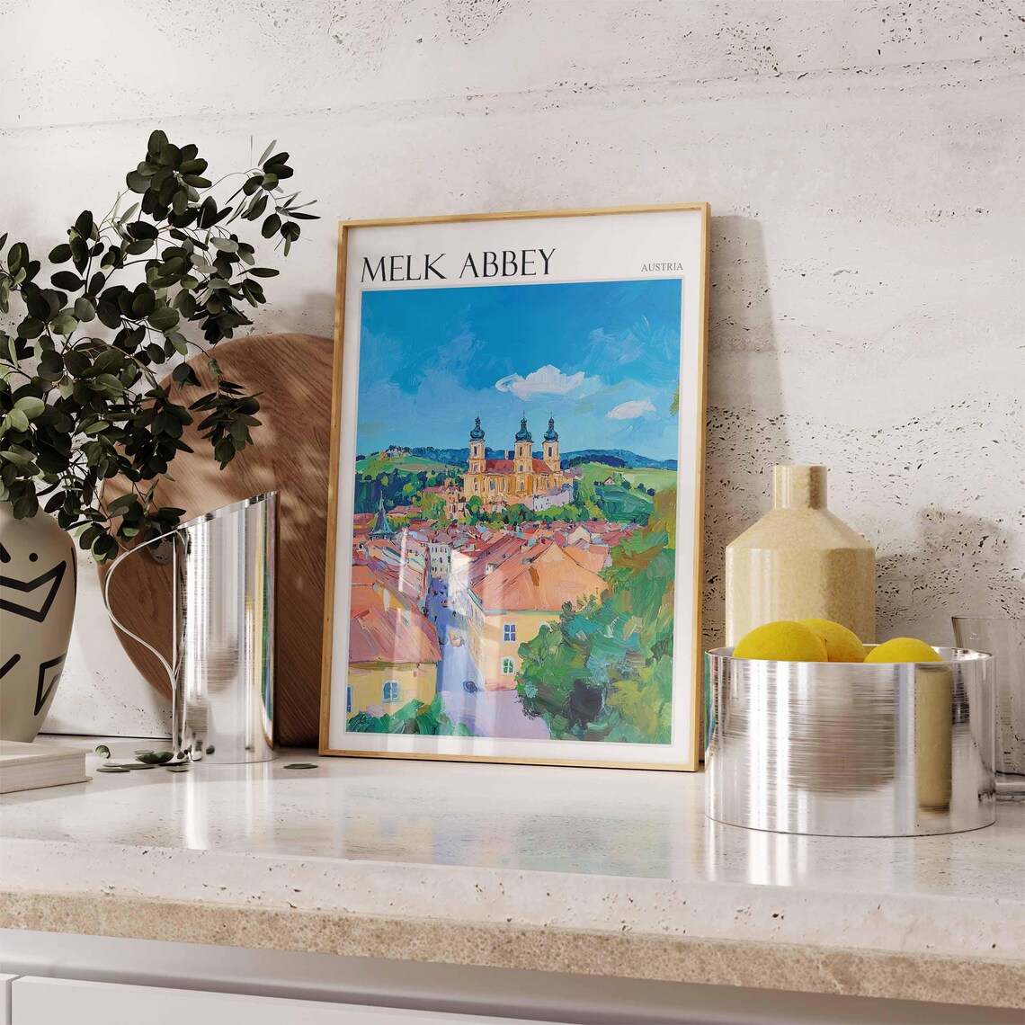 Melk Abbey Austria Old Town Street to the Towers Travel Poster - Image 2