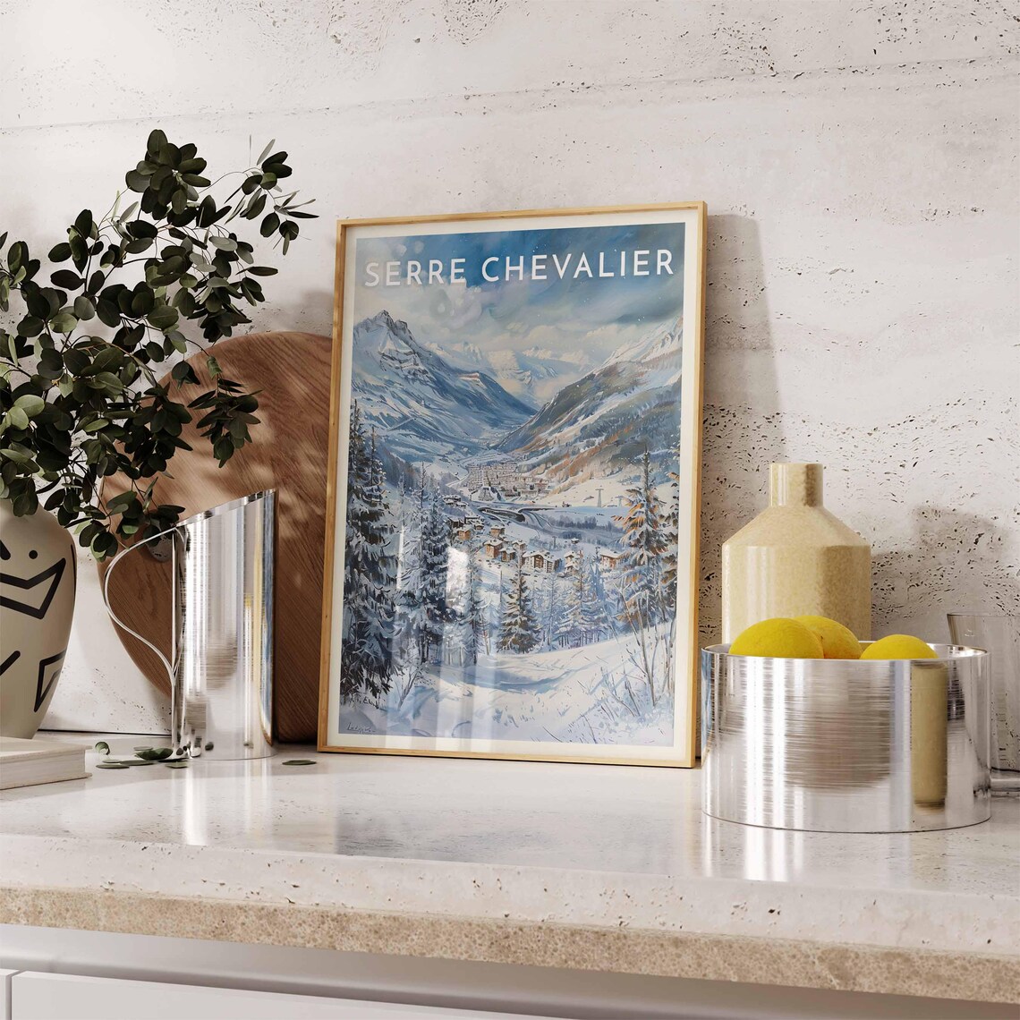 Serre Chevalier France Valley Panorama Through Tall Snowy Pines Poster - Image 2