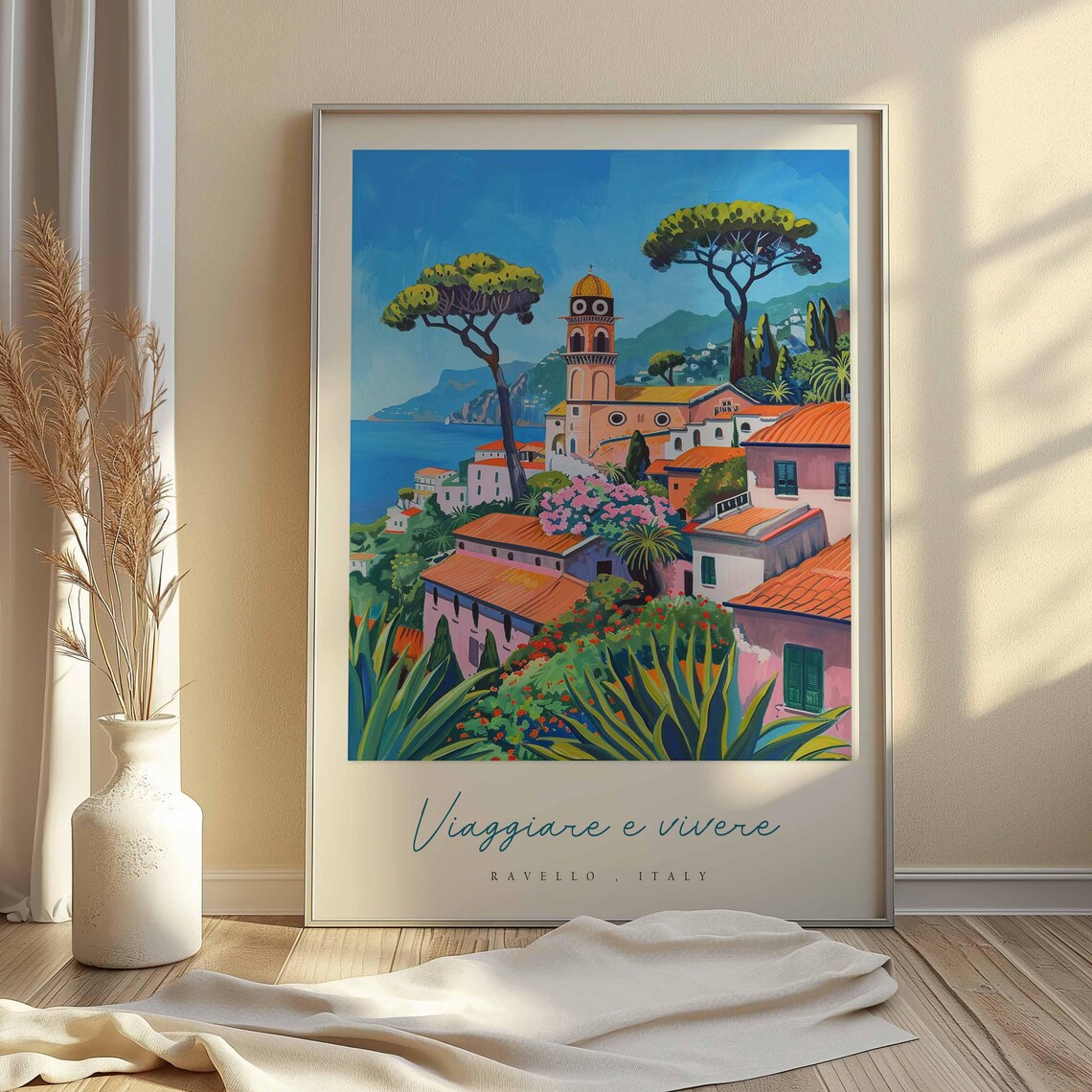 Ravello Italy Bold Pop Art Village Umbrella Pine Flower Poster - Image 2