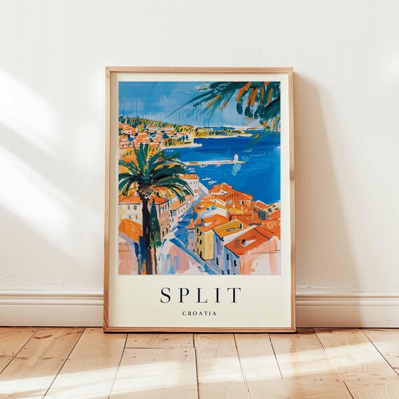 Split Croatia Coast Aerial View Palm Trees Blue Harbor Poster