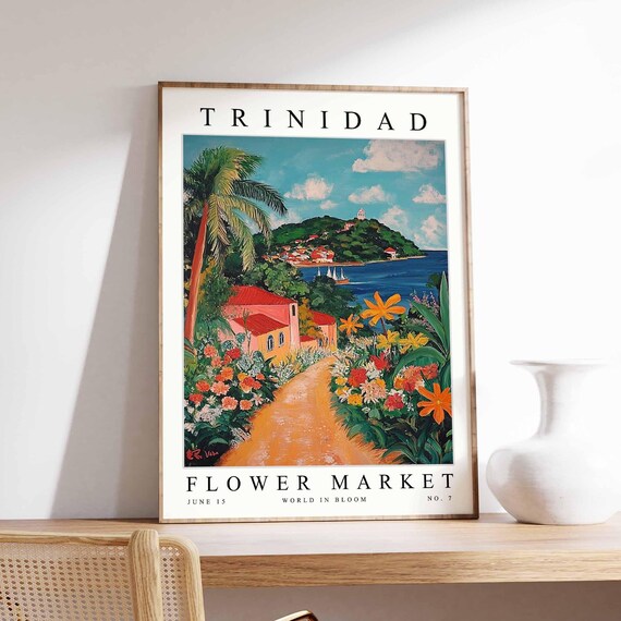 Trinidad Flower Market Poster Print Trinidadian Floral Wall Art Decor Botanical Caribbean Travel