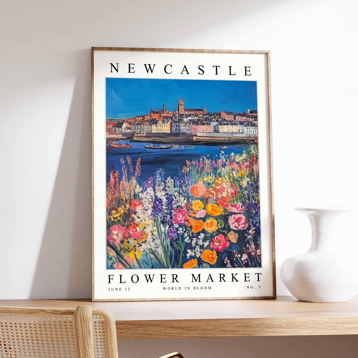 Newcastle Flower Market Waterfront Boats Castle Hill View Poster