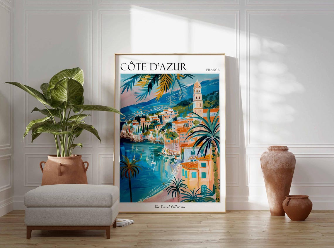 Cte Dazur Poster France Travel Print French Decor Europe Travel Poster European Wall Art Cte Dazur Gift Cte Dazur Travel Poster - Image 3