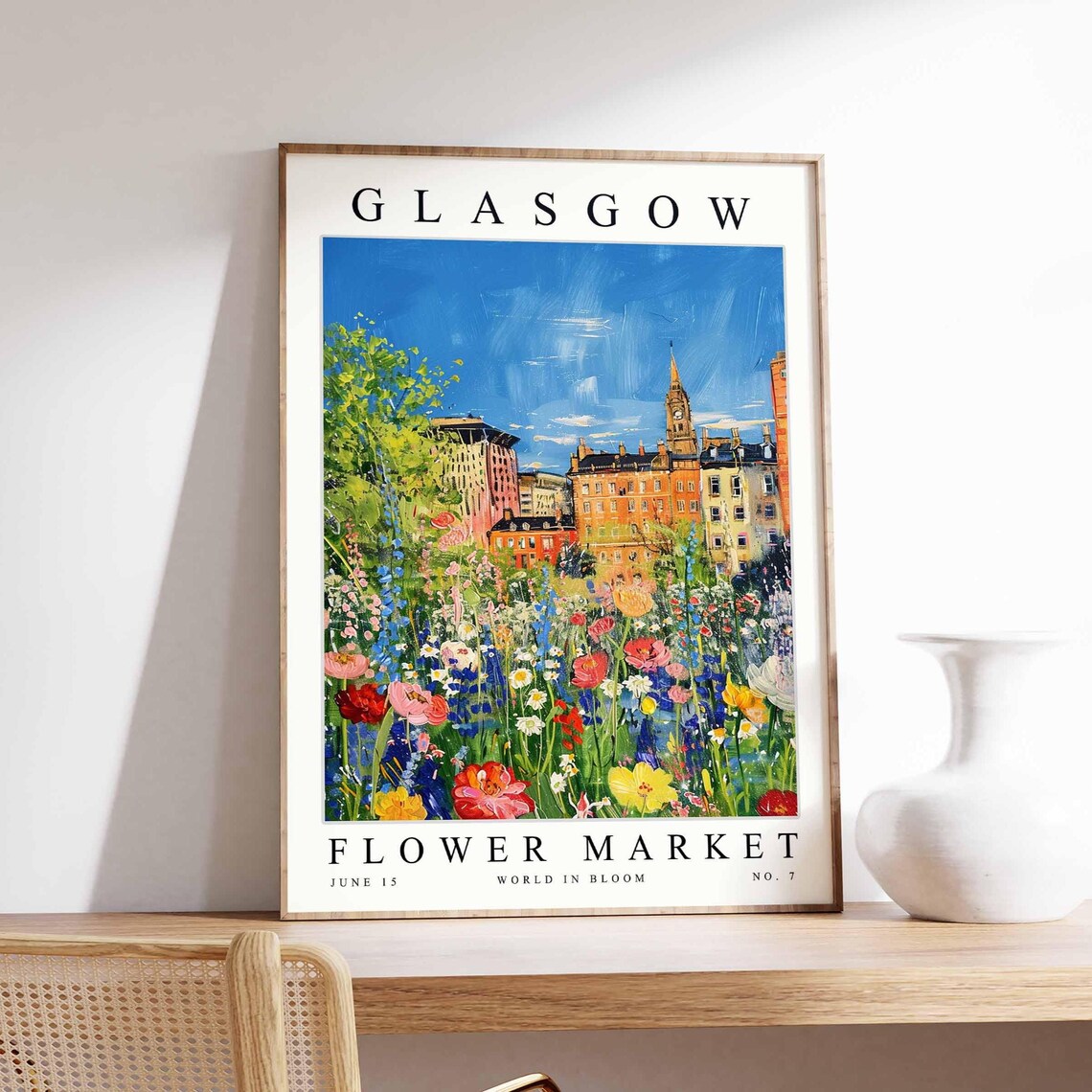 Glasgow Flower Market Scotland Clock Tower Meadow Bright Floral Poster