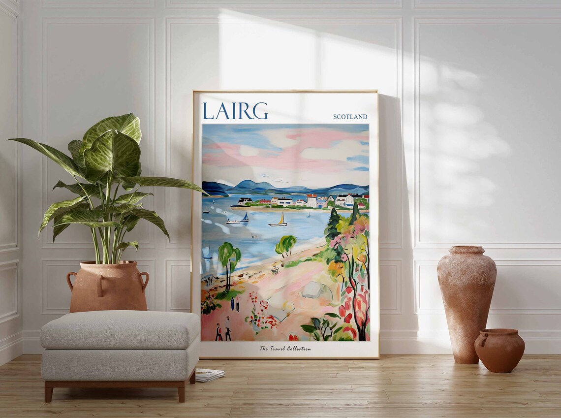 Lairg Scotland Loch Sailboats Colorful Shore Landscape Poster - Image 3