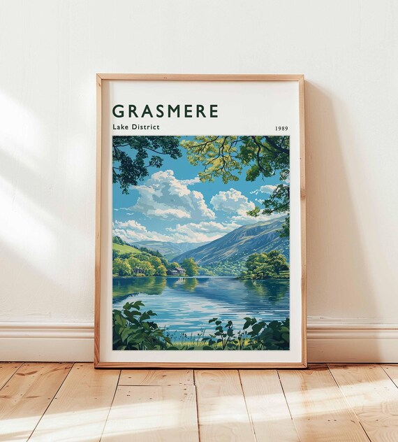 Grasmere Lake District Vintage Lake View 1989 Retro Travel Poster