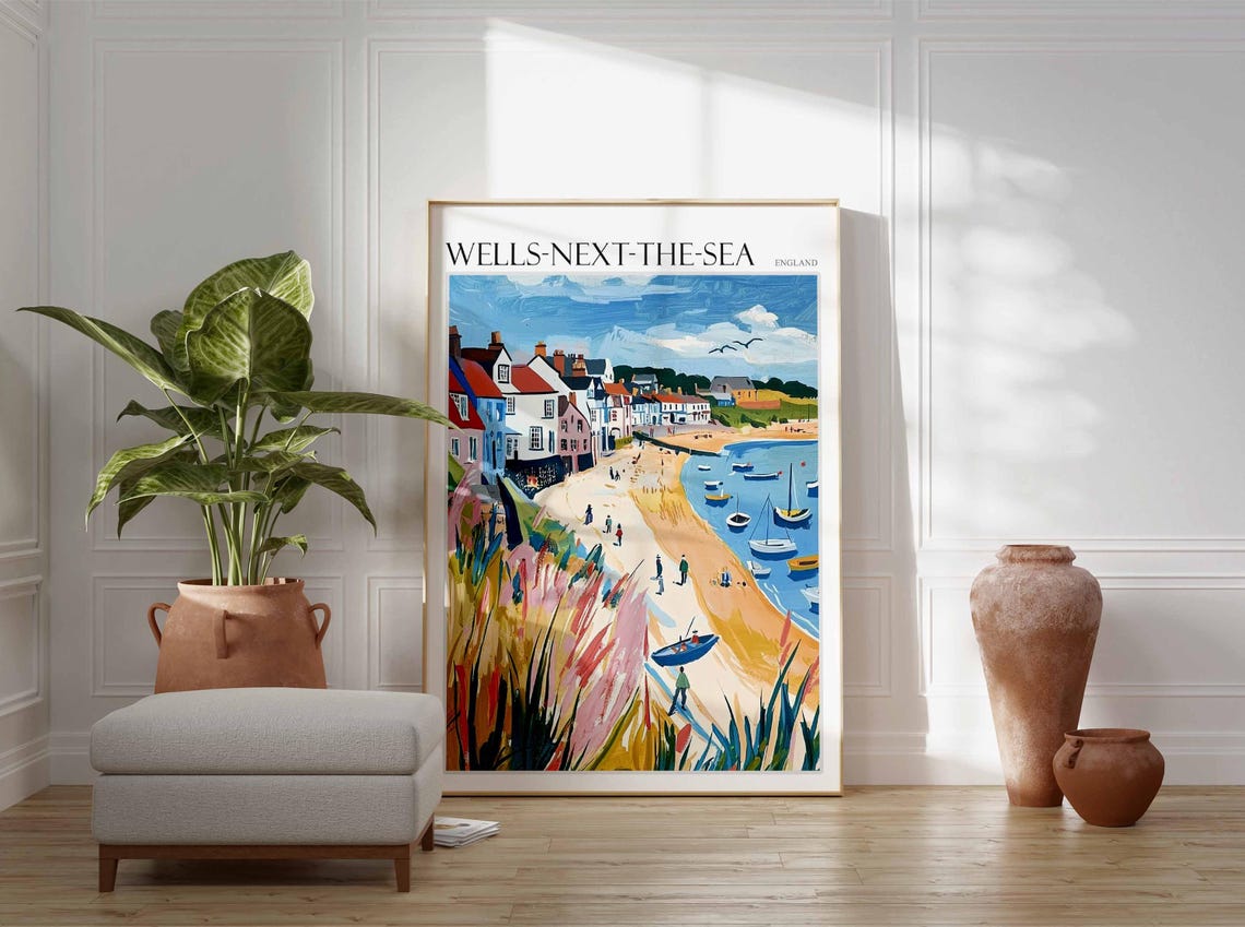 Wells Next The Sea Poster Norfolk Poster Uk Travel Poster Coastal Wall Art British Decor Wells Next The Sea Travel Print Norfolk Decor - Image 2