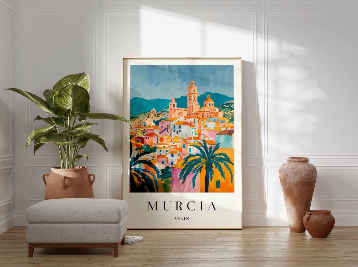 Murcia Spain Hillside Church Town Palms Scenic Travel Poster - Image 4