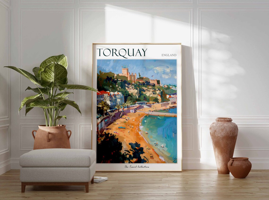 Torquay England Coastal Beach Travel Poster Sunny Harbor View - Image 3