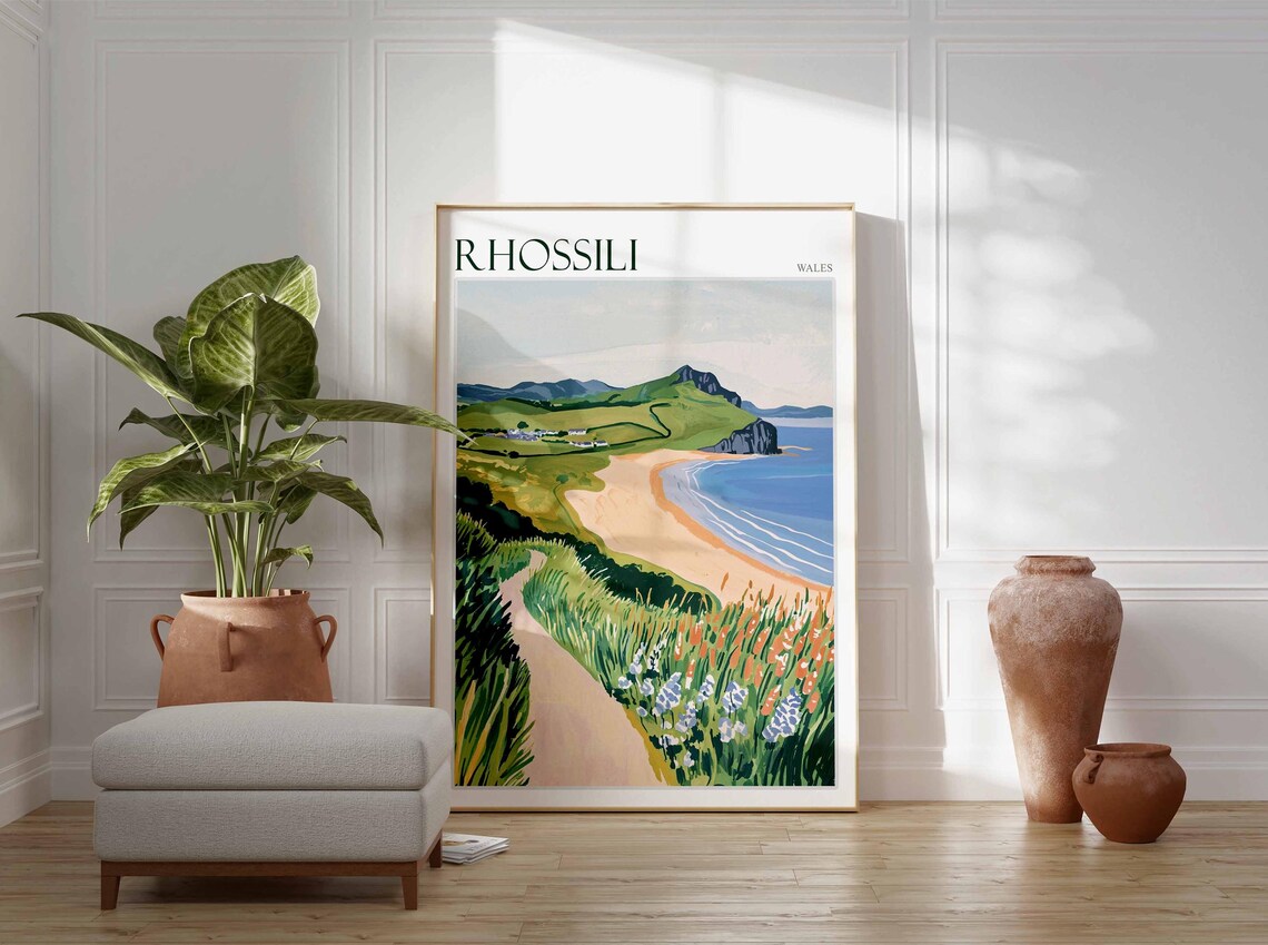 Rhossili Bay Poster Wales Poster Uk Travel Poster Coastal Wall Art British Decor Rhossili Travel Print Rhossili Wall Art Wales Decor - Image 4