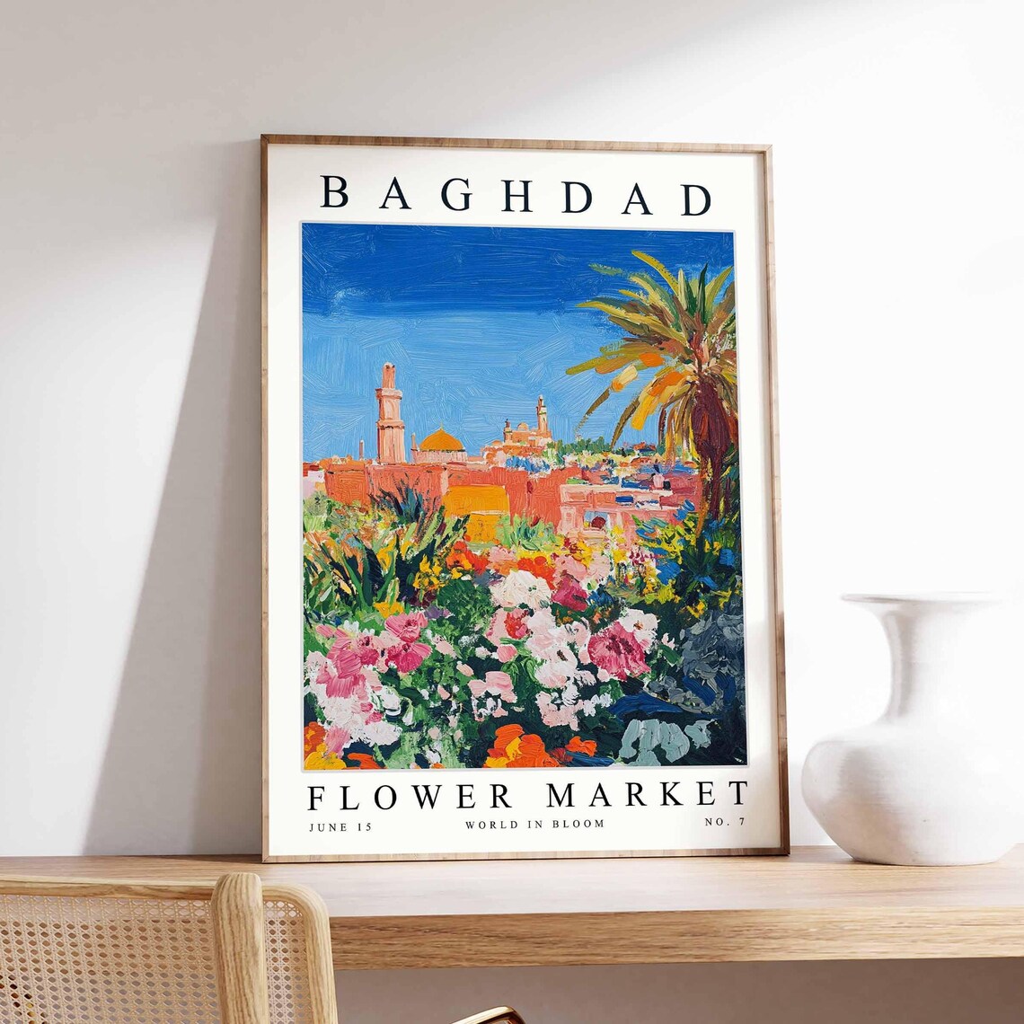 Baghdad Ancient City Walls Floral Blooming Oasis Flower Market Poster