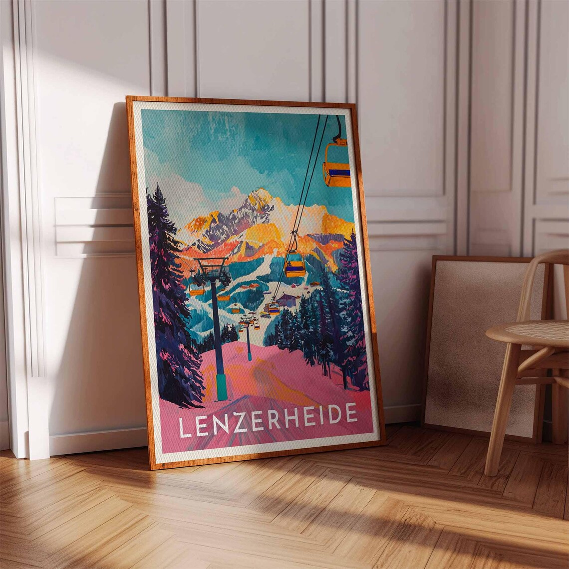 Lenzerheide Switzerland Retro Chairlift Pink Slopes Art Ski Poster - Image 3