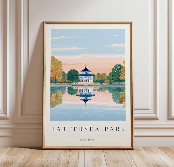 Battersea Park London Peace Pagoda Mirror Lake Sunrise Poster