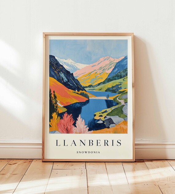 Llanberis Snowdonia Colorful Valley Lake Vibrant Painted Travel Poster