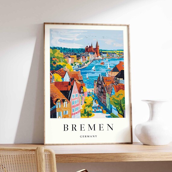 Bremen Germany Travel Poster Vintage European City Art
