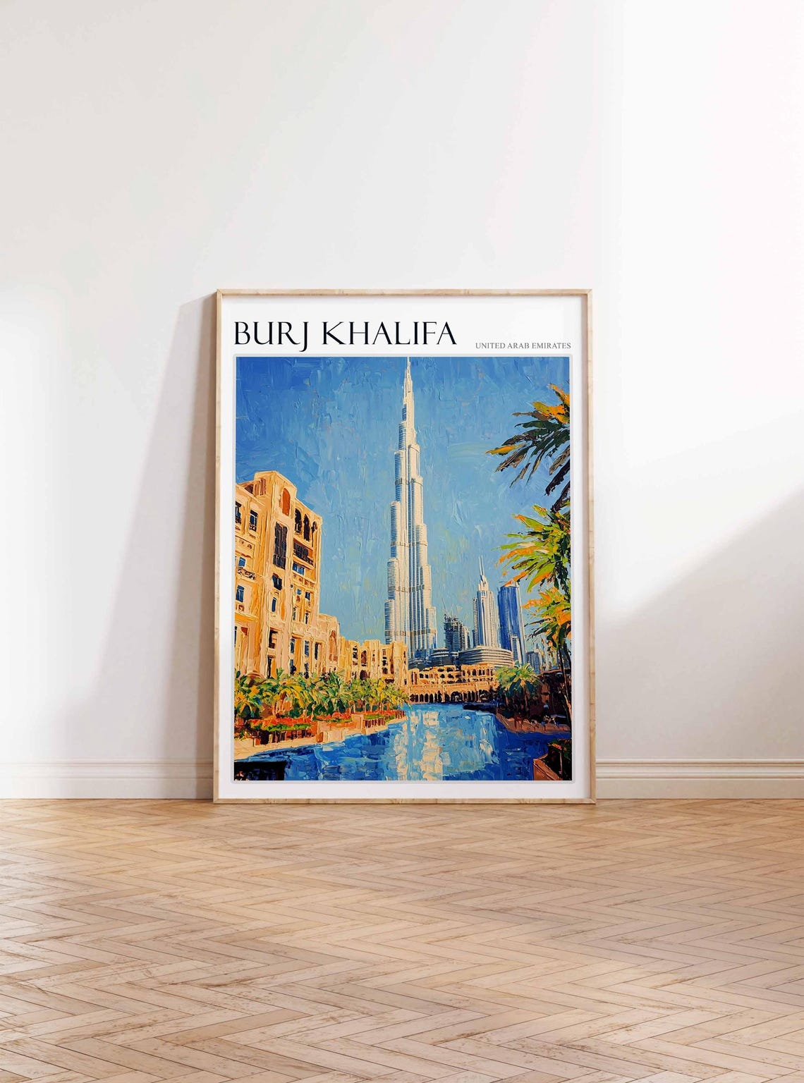 Burj Khalifa Dubai Old Town Waterfront and Palm Trees Poster - Image 3