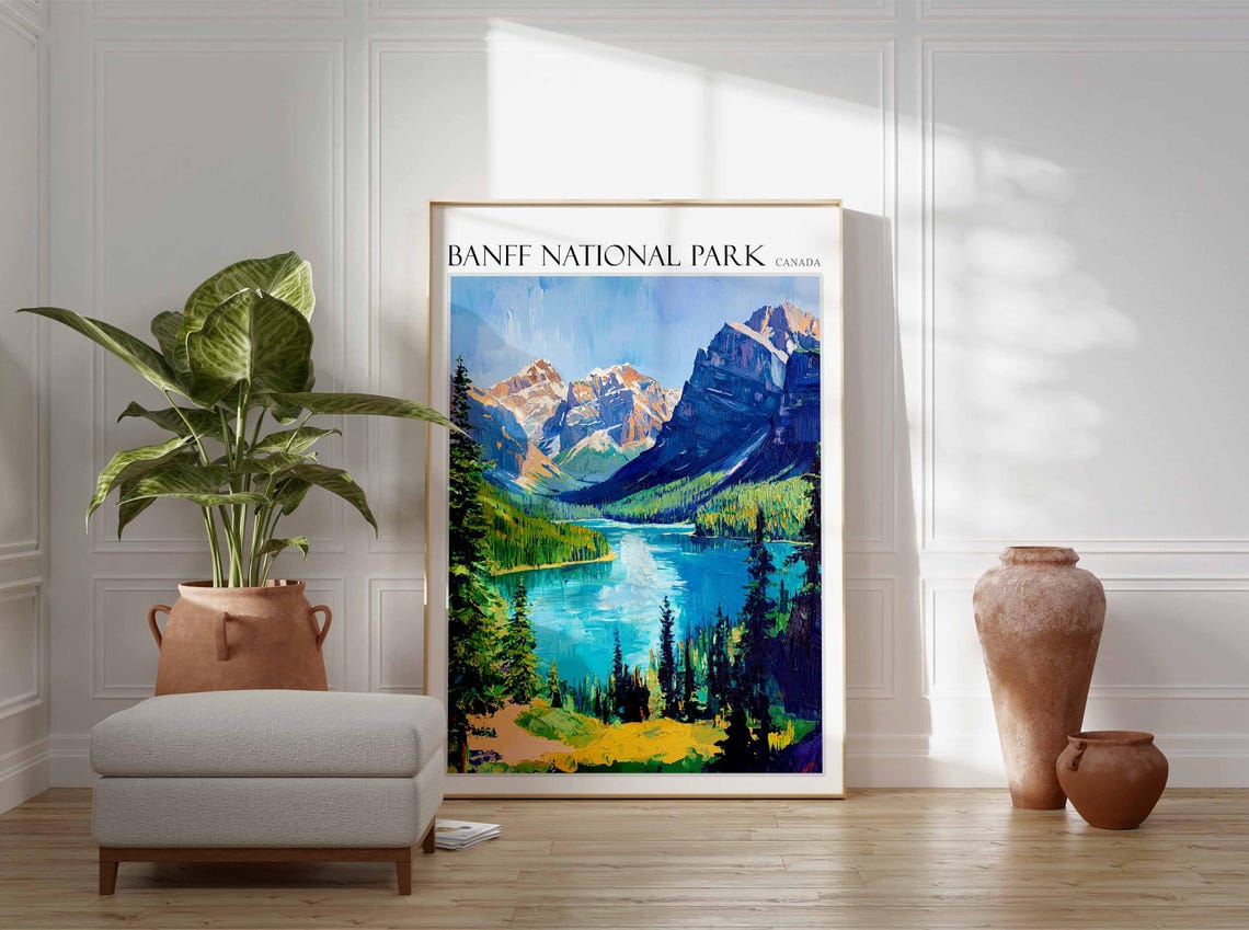 Banff National Park Canada Lake Between Two Mountain Peaks Poster - Image 2