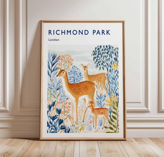 Richmond Park Travel Poster London Deer Print
