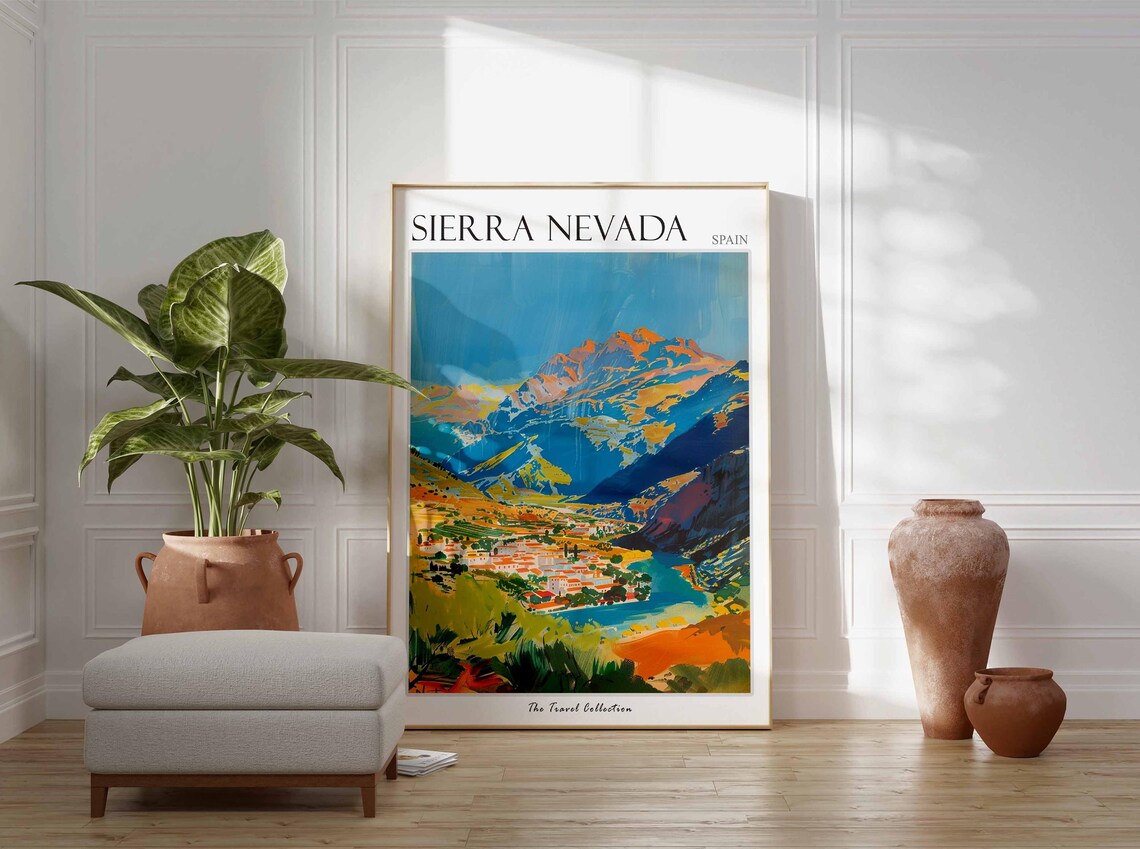 Sierra Nevada Spain Mountain Peaks Painted Colorful Travel Poster - Image 3
