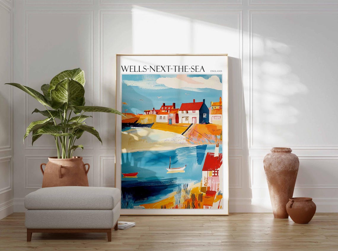 Wells Next The Sea Poster Norfolk Poster Uk Travel Poster Coastal Wall Art British Decor Wells Next The Sea Travel Print Norfolk Decor - Image 2